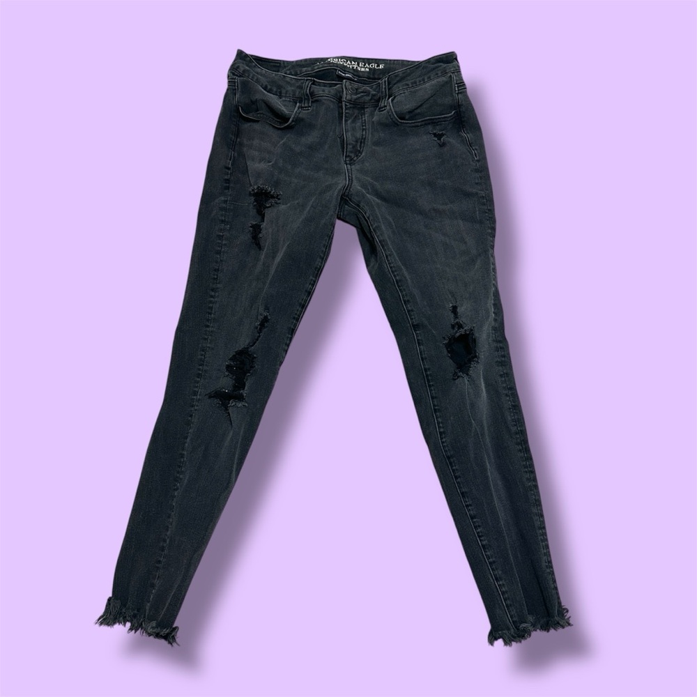 American Eagle Outfitters Distressed Black Super Stretch Skinny Jeans